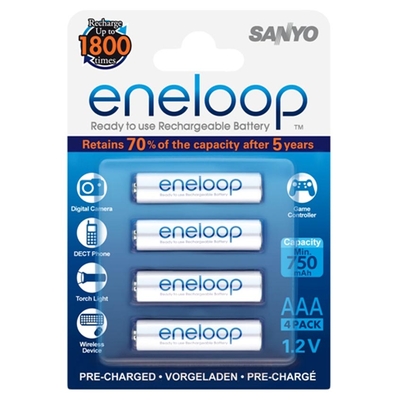 Sanyo Eneloop 800 mAh (HR-4UTGВ) - минипальчиковые аккумуляторы от Sanyo упакованные в блистер. Цена за уп. 4 шт.