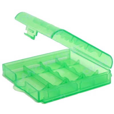Зеленый пластиковый бокс  для пальчиковых АА и минипальчиковых ААА аккумуляторов.
