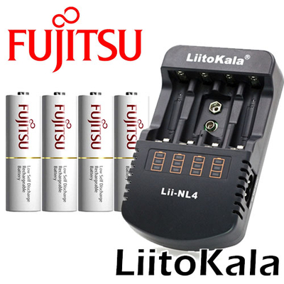 Зарядное устройство Liitokala Lii-NL4 и 4 пальчиковых аккумулятора Fujitsu 2000 mAh в боксе.