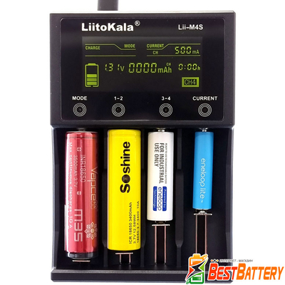 Комплект: зарядне пристрій LiitoKala Lii-M4S+USB Блок живлення S520 на 2A. Для Li-Ion, Ni-Mh/Ni-Cd АКБ.
