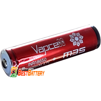 Аккумулятор 18650 VapCell M35 3500 mAh Li-Ion INR, 3,7В, 10А (25А), Red. С защитой (аналог Sanyo 3500 GA).