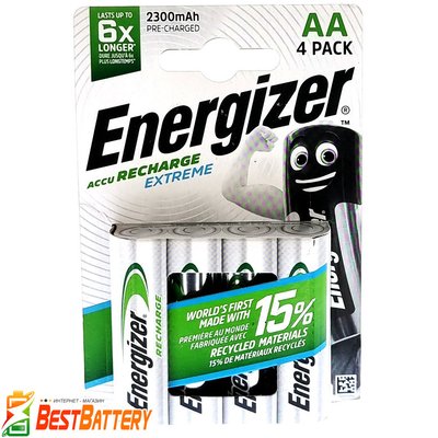 Аккумуляторы АА Energizer 2300 mAh Recharge Extreme в блистере, Ni-Mh, LSD, RTU. Япония! Цена за уп. 4 шт.