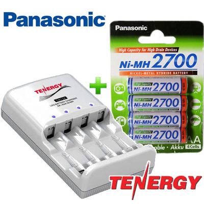 Комплект: 4 пальчиковых аккумулятора Panasonic 2700 mAh и зарядное устройство Tenergy TN138.