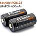 Аккумулятор Soshine 600 mAh 16340 (RCR123) 3.0V (3.2V) LiFePO4 с защитой.