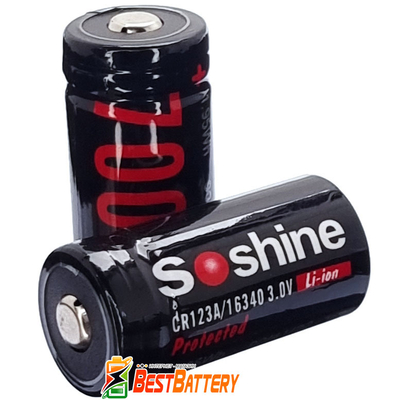 Аккумулятор Soshine 16340 700mAh 3.0V Li-Ion (RCR123). С защитой (Protected). 16340-3.0-700