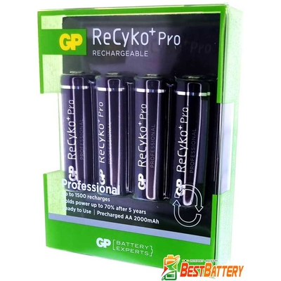Аккумуляторы АА GP ReCyko+ Pro 2000 mAh в блистере, 1500 циклов. Ni-Mh, RTU. Цена за уп. 4 шт.