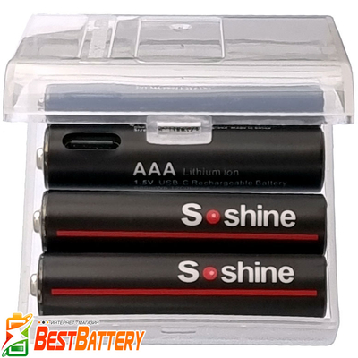 Акумулятори AAA Soshine USB Type-C 1.5V Li-Ion 600 mWh 4 шт. у боксі. Мініпальчикові АКБ на 1.5 В із USB зарядним. Ціна за уп. 4 шт.