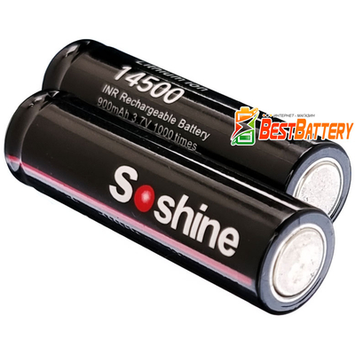 Літієвий акумулятор Soshine форм-фактора 14500 (АА) ємністю 900 mAh без захисту. 3.7V.