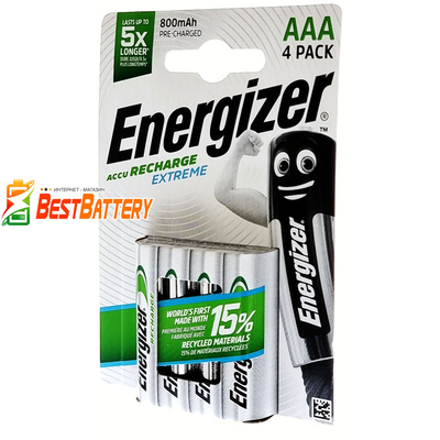 Аккумуляторы ААА Energizer 800 mAh Recharge Extreme в блистере, Ni-Mh, LSD, RTU. Япония! Цена за уп. 4 шт.