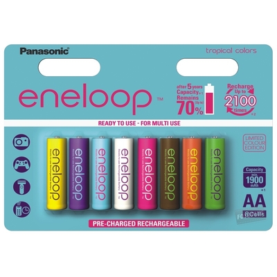 Panasonic Eneloop Tones Tropical 2000 mAh - АА аккумуляторы Eneloop 4-го поколения, выпускаемые в 8 ярких цветах.