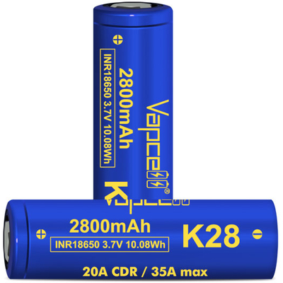 Аккумулятор 18650 VapCell K28 2800 mAh Li-Ion INR, 3.7В, 20А (35А), Blue. Высокотоковый, без защиты.