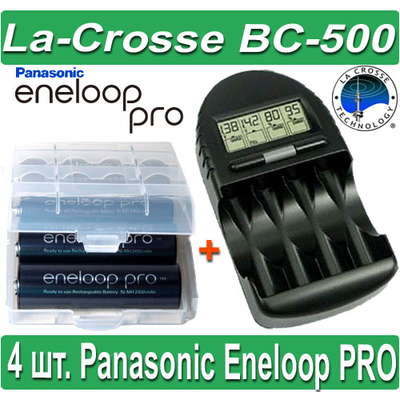 Комплект: La-Crosse BC 500 + 4 Panasonic Eneloop Pro 2550 mAh (AA).