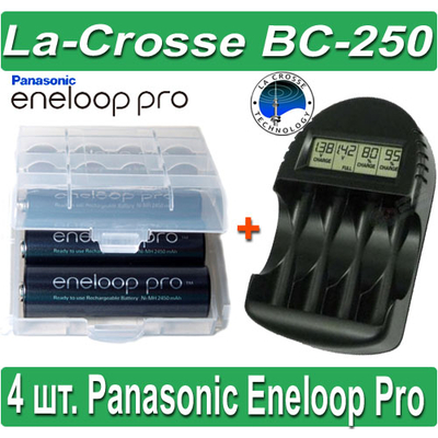 Комплект: La-Crosse BC 250 + 4 Panasonic Eneloop Pro 2550 mAh (BK-3HCCE).