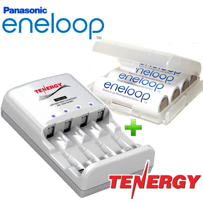 Зарядное устройство Tenergy TN138 и 4 пальчиковых аккумулятора Panasonic Eneloop 2000 mAh (BK 3MCCE) в боксе.