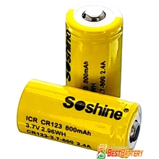 Акумулятор 16340/CR 123 Soshine 800 mAh 3.7В, 2.4A, Li-Ion (ICR). Без захисту, з плюсом (CR123-3.7-800).