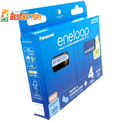 Аккумуляторы ААА Panasonic Eneloop 800 mAh BK-4MCDEC4BE Eco Box + фирменный бокс Eneloop. Цена за уп. 4 шт. + Бокс.