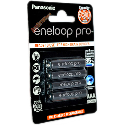 Минипальчиковые аккумуляторы Panasonic Eneloop Pro ААА 980 mAh (min. 930 mAh) BK-4HCDE повышенной ёмкости. Цена за уп. 4 шт.