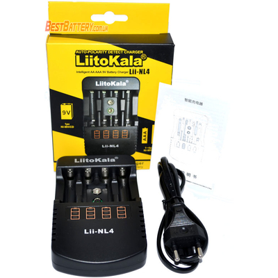 Зарядний пристрій Liitokala Lii-NL4 і 4 пальчикові акумулятори Panasonic Eneloop Pro 2600 mAh (BK 3HCDE) в боксі.