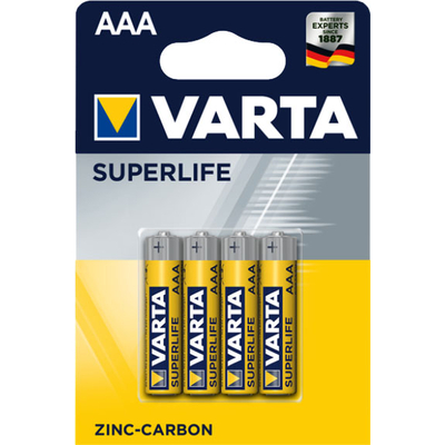 Мініпальчикові сольові батареї Varta Superlife Zinc Carbon ААА/R03 (2003), 1.5В. 4 шт. у блістері. Ціна за уп. 4 шт.