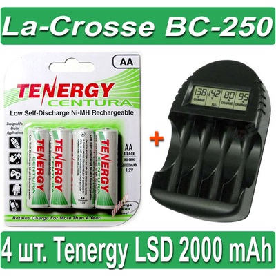 Комплект: La-Crosse BC-250 + 4 Tenergy Centura LSD 2000 mAh (AA).