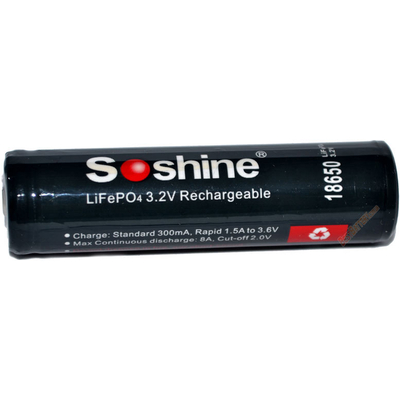 Аккумулятор 18650 Soshine 1800 mAh LiFePO4 3,2В c защитой (Protected).