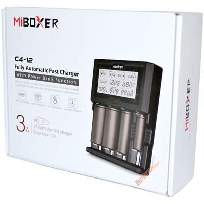 Быстрое зарядное устройство Miboxer C4-12 с дисплеем для Li-Ion, Ni-Mh и Ni-Cd аккумуляторов. Ток -12А!