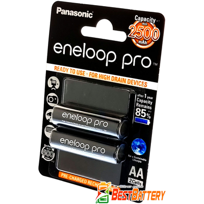 Panasonic Eneloop Pro 2600 mAh (min 2500 mAh) BK-3HCDE/2BE в блистере. (AA). Цена за уп. 2 шт.
