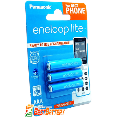 Panasonic Eneloop Lite 600 mAh (min 550 mAh) BK-4LCCE 3DE в блистере. 3000 Циклов! (AAA). Цена за уп. 3 шт.