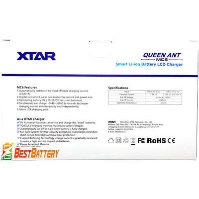 X-Tar Queen ANT MC6 - универсальное зарядное на 6 аккумуляторов Li-Ion (IMR, INR, ICR). Оригинал.