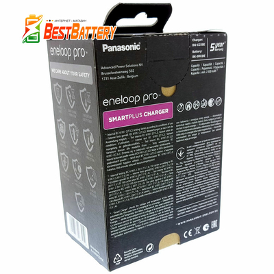 Комплект Panasonic Eneloop Pro BQ-CC55E Colour LED + 4 аккумулятора Eneloop 2600 mAh BK-3HCDE. Eco Box.