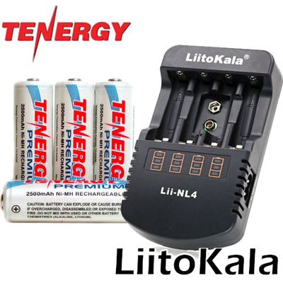 Зарядний пристрій Liitokala Lii-NL4 і 4 пальчикові акумулятори Tenergy Premium 2500 mAh + Бокс.