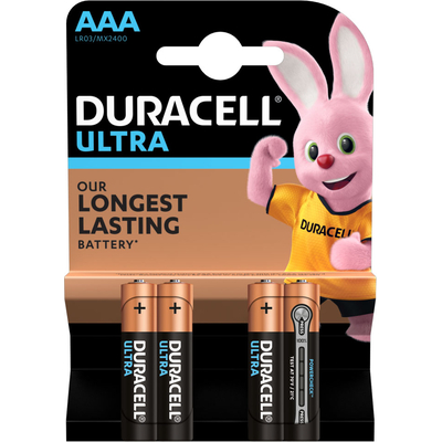 Минипальчиковые щелочные батарейки Duracell Ultra Alkaline AAA, 1.5В с индикатором (MX2400). Цена за уп. 4 шт.