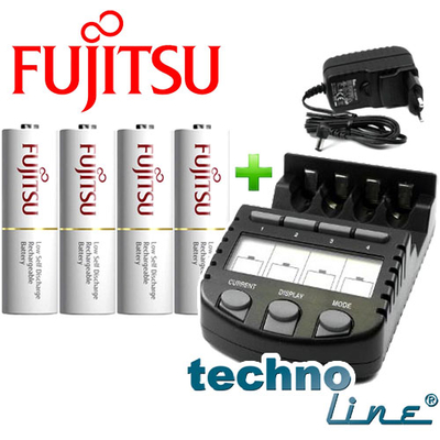 Зарядное устройство Technoline BC-700 и 4 пальчиковых аккумулятора Fujitsu 2000 mAh (HR-3UTC) в боксе.