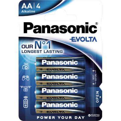 Лужні пальчикові батареї Panasonic Evolta AA (LR6) 1.5В. 4 шт. у блістері. Ціна за уп. 4 шт.