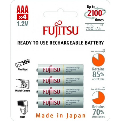 ААА аккумуляторы Fujitsu 800 mAh (min 750 mAh) в блистере, версия HR-4UTC EX. 2100 циклов. Аналог Eneloop. Цена за уп. 4 шт.