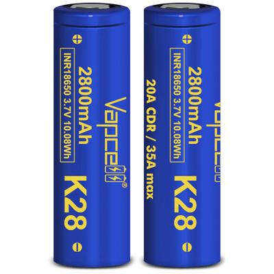 Акумулятор 18650 VapCell K28 2800 mAh Li-Ion INR, 3.7В, 20А (35А), Blue. Високострумовий, без захисту.