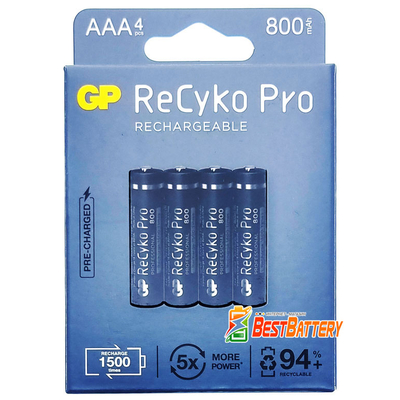 Акумулятори AAA GP ReCyko Pro 800 mAh Rechargeable в блістері, Ni-Mh, RTU. Ціна за уп. 4 шт.