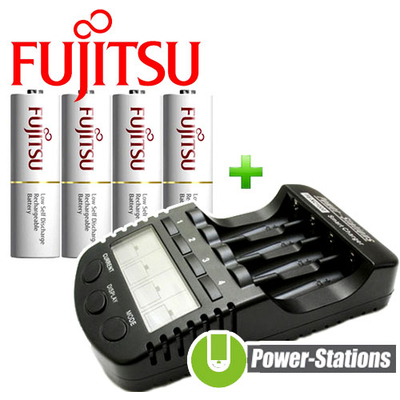 Зарядное устройство DLY Full T1 и 4 пальчиковых аккумулятора Fujitsu 2000 mAh в боксе.