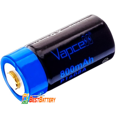 Аккумулятор 16340 Vapcell P1608A USB 800 mAh Li-Ion 3.7V, 3А (RCR123A). Встроенное зарядное с USB.