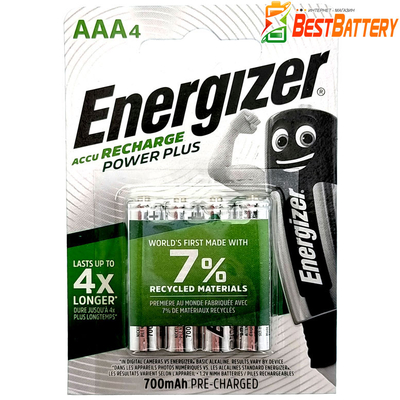 Аккумуляторы ААА Energizer 700 mAh Recharge Power Plus в блистере, Ni-Mh, LSD, RTU. Цена за уп. 4 шт.