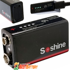 Аккумулятор Крона Soshine 9V 500 mAh Li-Ion со встроенным USB портом для зарядки (Type-C) и индикацией заряда.