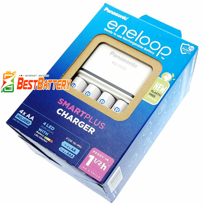 Комплект Panasonic Eneloop BQ-CC55E SmartPlus Colour LED + 4 аккумулятори Eneloop 2000 BK-3MCDE. Есо Box.