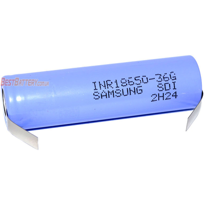 Аккумулятор 18650 Samsung 36G 3600 mAh 3.7V Li-Ion с лепестками для пайки (Solder Tags).