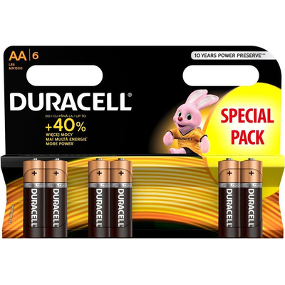 Пальчиковые щелочные батарейки Duracell Duralock Basic АА, 1.5В. MN1500. Цена за уп. 6 шт.
