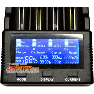 Быстрое зарядное устройство Vapcell S4 Plus v.2.0 на 4 Ni-Mh, Ni-Cd и Li-ion аккумулятора. Ток заряда 3А на канал. Power Bank + Автоадаптер.