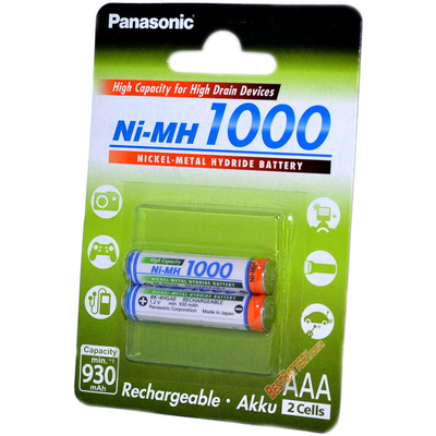Минипальчиковые ААА аккумуляторы Panasonic 1000 mAh (min 930 mAh) BK 4HGAE в блистере. Япония. Цена за уп. 2 шт.