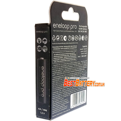 Аккумуляторы АА Panasonic Eneloop Pro 2600 mAh (min 2500 mAh) BK-3HCDE-4BE Eco Box. Цена за уп. 4 шт.