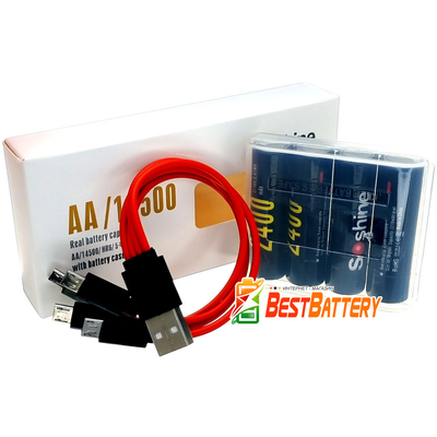 Аккумулятор АА Soshine USB 1.5V Li-Ion 2400 mАh, 4 шт. + Бокс + Кабель. Пальчиковые АКБ на 1.5 В с USB зарядным. Цена за уп. 4 шт.