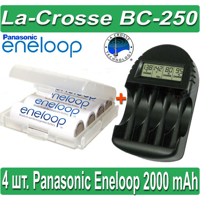 Комплект: La-Crosse BC 250 + 4 Panasonic Eneloop 2000 mAh BK-3MCCE (AA).
