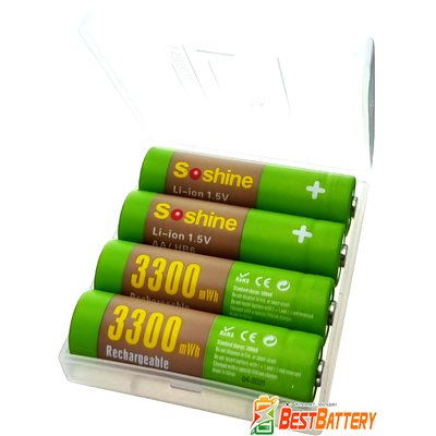 Комплект зарядное Soshine USB Chocolate 1.5V и 4 шт. АА аккумулятора Soshine Li-Ion 1.5В 3300 mWh + Бокс.